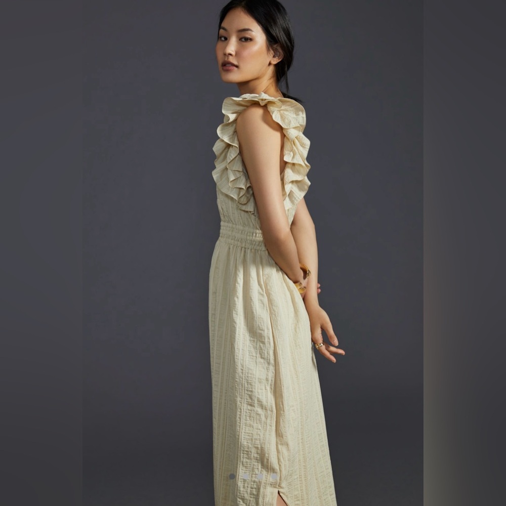 Elegant Cream Ruffle Maxi Dress
